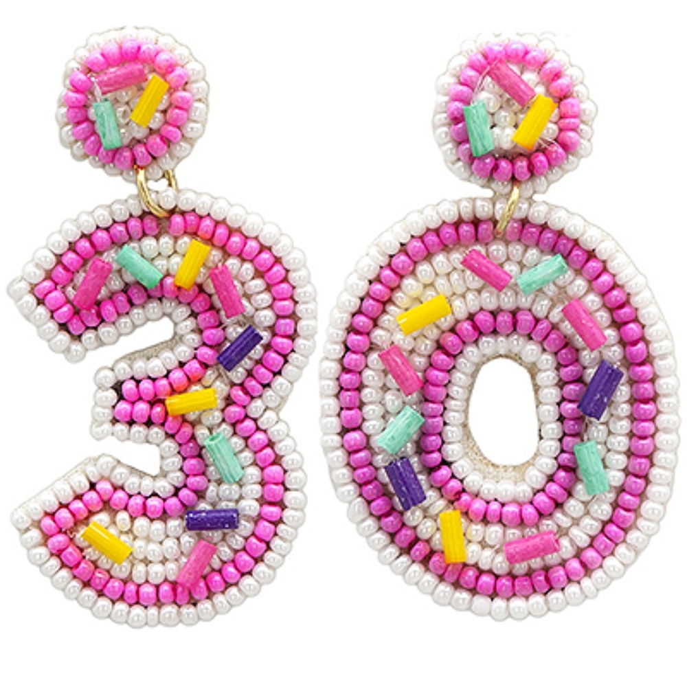 "3" & "0" Birthday Day Earrings